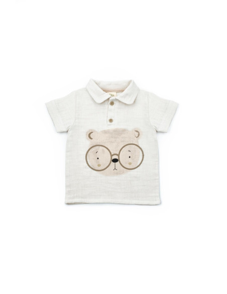 UP-BC-CSYM7102-3,Set tricou, salopeta si sapca TeddyBear, 100% bumbac organic, BabyCosy (Marime: 3-6 Luni)