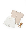 UP-BC-CSYM7103-12,Set tricou maro cu pantaloni scurti TeddyBear, 100% bumbac organic, BabyCosy (Marime: 12-18 Luni)