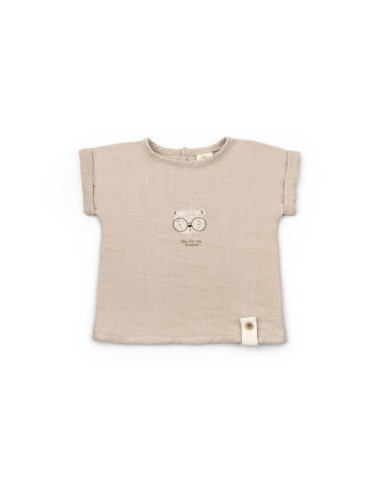 UP-BC-CSYM7103-12,Set tricou maro cu pantaloni scurti TeddyBear, 100% bumbac organic, BabyCosy (Marime: 12-18 Luni)