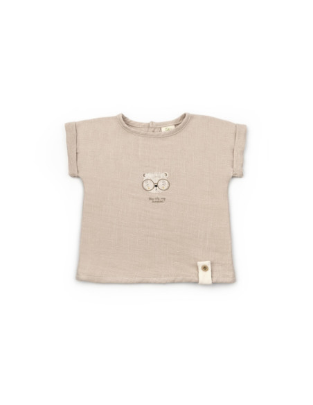 UP-BC-CSYM7103-12,Set tricou maro cu pantaloni scurti TeddyBear, 100% bumbac organic, BabyCosy (Marime: 12-18 Luni)