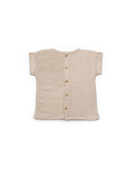 UP-BC-CSYM7103-12,Set tricou maro cu pantaloni scurti TeddyBear, 100% bumbac organic, BabyCosy (Marime: 12-18 Luni)