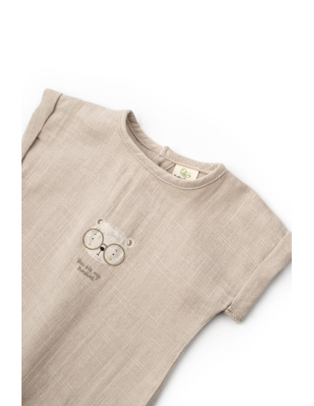 UP-BC-CSYM7103-12,Set tricou maro cu pantaloni scurti TeddyBear, 100% bumbac organic, BabyCosy (Marime: 12-18 Luni)