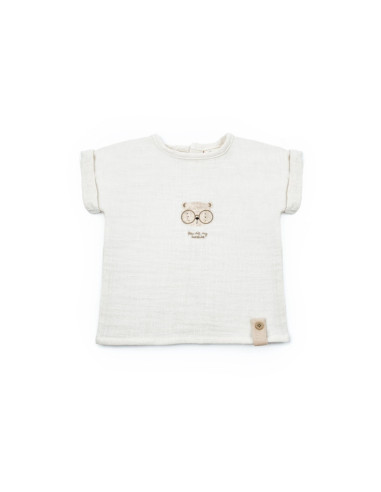 UP-BC-CSYM7104-9,Set tricou ecru cu pantaloni scurti TeddyBear, 100% bumbac organic, BabyCosy (Marime: 9-12 luni)