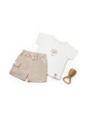 UP-BC-CSYM7104-3,Set tricou ecru cu pantaloni scurti TeddyBear, 100% bumbac organic, BabyCosy (Marime: 3-6 Luni)