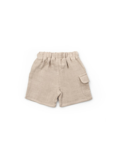 UP-BC-CSYM7104-3,Set tricou ecru cu pantaloni scurti TeddyBear, 100% bumbac organic, BabyCosy (Marime: 3-6 Luni)