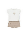 UP-BC-CSYM7104-12,Set tricou ecru cu pantaloni scurti TeddyBear, 100% bumbac organic, BabyCosy (Marime: 12-18 Luni)