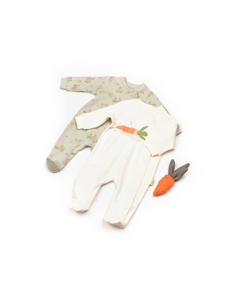 UP-BC-CSY5820-6,Set 2 salopete Rabbit, 100%bumbac organic, BabyCosy (Marime: 6-9 luni)