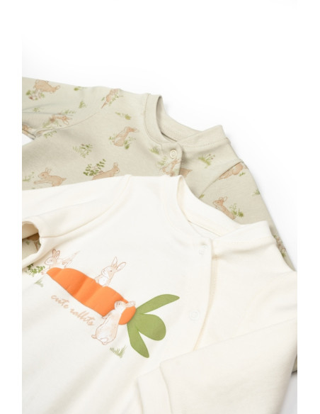 UP-BC-CSY5820-6,Set 2 salopete Rabbit, 100%bumbac organic, BabyCosy (Marime: 6-9 luni)
