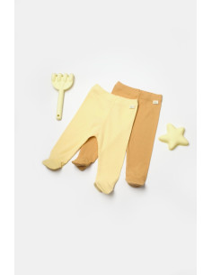 UP-BC-CSYB9028-3,Set 2 pantaloni cu botosei Bamboo, galben, BabyCosy, 50%bumbac+50% bambus (Marime: 3-6 Luni)
