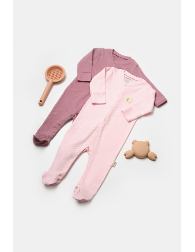 UP-BC-CSYB9033-0,Set 2 salopete lungi Bamboo, roz, BabyCosy, 50%bumbac+50% bambus (Marime: 0-3 Luni)