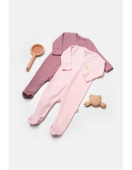 UP-BC-CSYB9033-0,Set 2 salopete lungi Bamboo, roz, BabyCosy, 50%bumbac+50% bambus (Marime: 0-3 Luni)