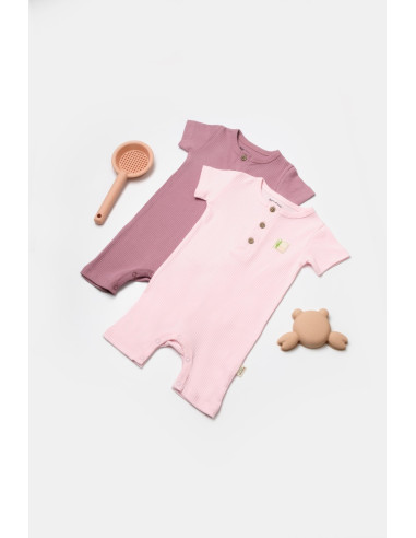 UP-BC-CSYB9036-9,Set 2 salopete scurte Bamboo, roz, BabyCosy, 50%bumbac+50% bambus (Marime: 9-12 luni)