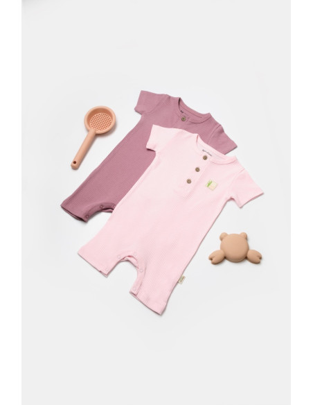 UP-BC-CSYB9036-9,Set 2 salopete scurte Bamboo, roz, BabyCosy, 50%bumbac+50% bambus (Marime: 9-12 luni)