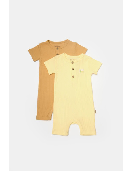 UP-BC-CSYB9037-3,Set 2 salopete scurte Bamboo, galben, BabyCosy, 50%bumbac+50% bambus (Marime: 3-6 Luni)