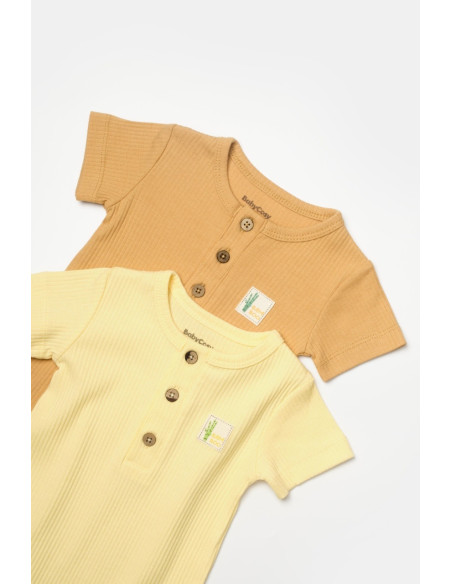 UP-BC-CSYB9037-3,Set 2 salopete scurte Bamboo, galben, BabyCosy, 50%bumbac+50% bambus (Marime: 3-6 Luni)