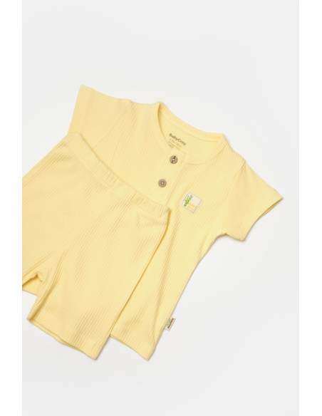UP-BC-CSYB9041-3,Set tricou cu pantaloni Bamboo, galben, BabyCosy, 50%bumbac+50% bambus (Marime: 3-6 Luni)