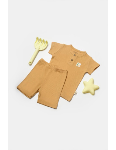 UP-BC-CSYB9042-9,Set tricou cu pantaloni Bamboo, maro, BabyCosy, 50%bumbac+50% bambus (Marime: 9-12 luni)