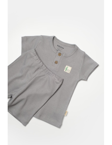 UP-BC-CSYB9044-6,Set tricou cu pantaloni Bamboo, gri, BabyCosy, 50%bumbac+50% bambus (Marime: 6-9 luni)