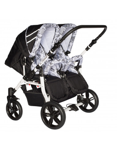 Carucior copii gemeni side by side 3 in 1, PJ STROLLER, White