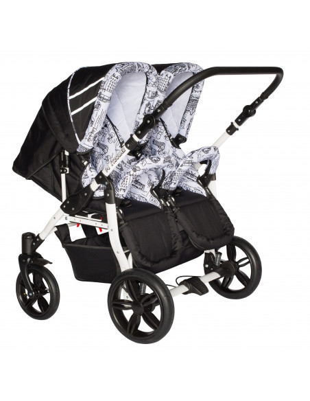 Carucior copii gemeni side by side 3 in 1, PJ STROLLER, White
