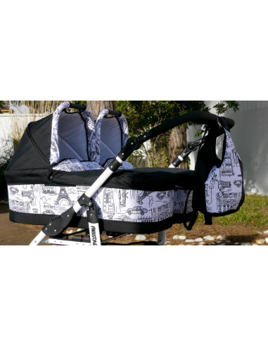 Carucior copii gemeni side by side 3 in 1, PJ STROLLER, White