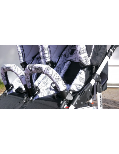 Carucior copii gemeni side by side 3 in 1, PJ STROLLER, White