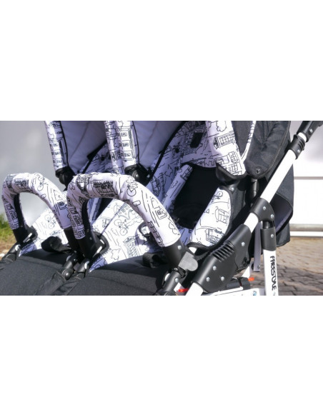 Carucior copii gemeni side by side 3 in 1, PJ STROLLER, White