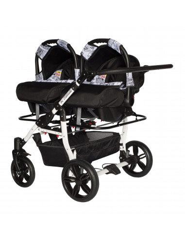 Carucior copii gemeni side by side 3 in 1, PJ STROLLER, White