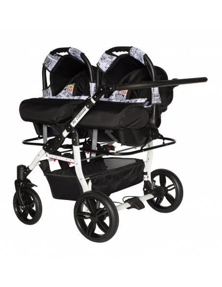 Carucior copii gemeni side by side 3 in 1, PJ STROLLER, White