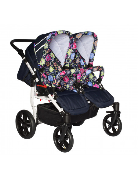 Carucior copii gemeni side by side 3 in 1, PJ STROLLER, Pink