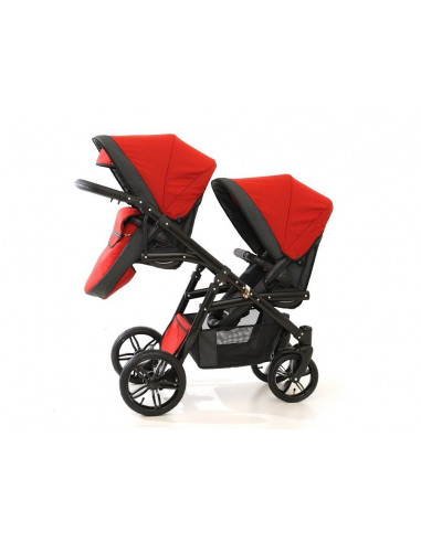 Carucior copii gemeni tandem 3 in 1, PJ STROLLER Lux, Red,PJS36 Carucior copii gemeni tandem 3 in 1, PJ STROLLER Lux, Red,PJS36