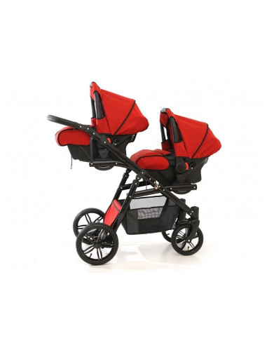 Carucior copii gemeni tandem 3 in 1, PJ STROLLER Lux, Red,PJS36 Carucior copii gemeni tandem 3 in 1, PJ STROLLER Lux, Red,PJS36