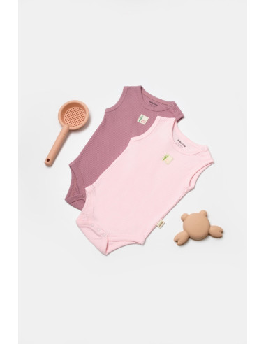 UP-BC-CSYB9012-3,Set 2 body-uri fara maneci Bamboo, roz, BabyCosy, 50% bambus+50% bumbac (Marime: 3-6 Luni)