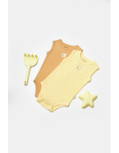 UP-BC-CSYB9013-3,Set 2 body-uri fara maneci Bamboo, galben, BabyCosy, 50% bambus+50% bumbac (Marime: 3-6 Luni)