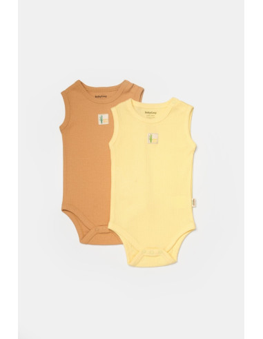 UP-BC-CSYB9013-3,Set 2 body-uri fara maneci Bamboo, galben, BabyCosy, 50% bambus+50% bumbac (Marime: 3-6 Luni)