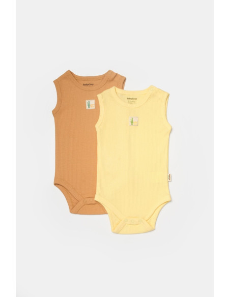 UP-BC-CSYB9013-3,Set 2 body-uri fara maneci Bamboo, galben, BabyCosy, 50% bambus+50% bumbac (Marime: 3-6 Luni)