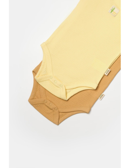 UP-BC-CSYB9013-3,Set 2 body-uri fara maneci Bamboo, galben, BabyCosy, 50% bambus+50% bumbac (Marime: 3-6 Luni)