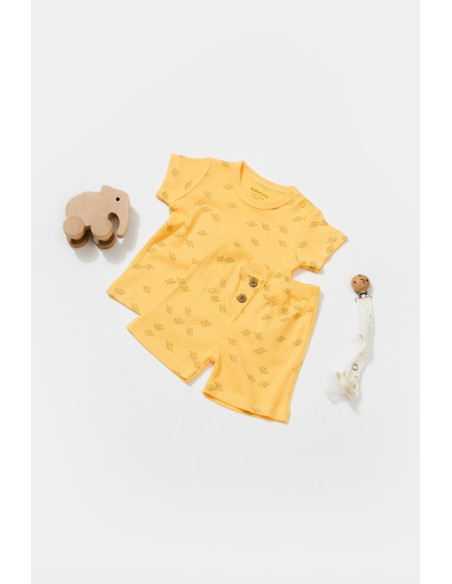 UP-BC-CSYM11702-6,Set tricou cu pantaloni Printed, galben, BabyCosy, 50%bumbac+50% modal (Marime: 6-9 luni)