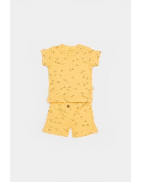 UP-BC-CSYM11702-6,Set tricou cu pantaloni Printed, galben, BabyCosy, 50%bumbac+50% modal (Marime: 6-9 luni)