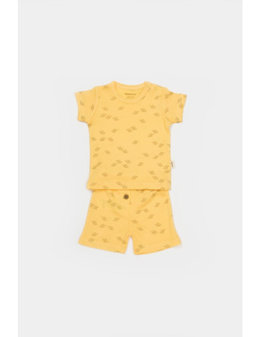 UP-BC-CSYM11702-12,Set tricou cu pantaloni Printed, galben, BabyCosy, 50%bumbac+50% modal (Marime: 12-18 Luni)
