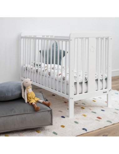 Patut bebe din lemn masiv, Star Baby Alb, 120 x 60