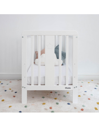 Patut bebe din lemn masiv, Star Baby Alb, 120 x 60