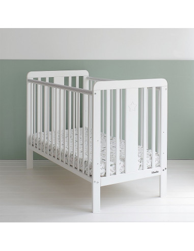 Patut bebe din lemn masiv, Star Baby Alb, 120 x 60
