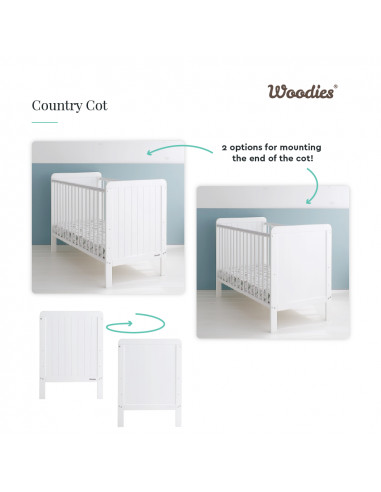 Patut bebe din lemn masiv, Country Alb, 120 x 60