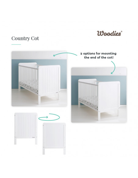 Patut bebe din lemn masiv, Country Alb, 120 x 60