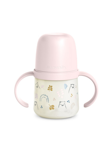 UP-8426420086998,Prima cană cu muștiuc din silicon 150 ml, +4l, Bears, roz, Suavinex