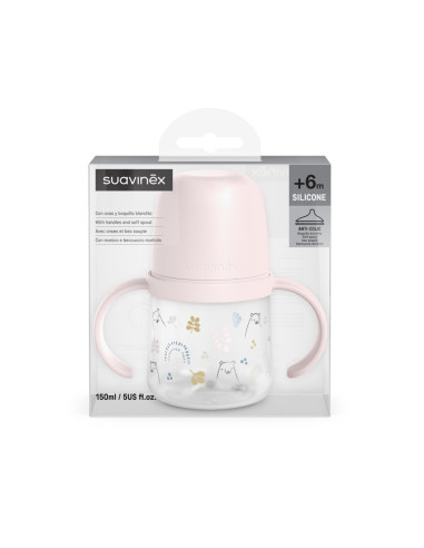UP-8426420086998,Prima cană cu muștiuc din silicon 150 ml, +4l, Bears, roz, Suavinex
