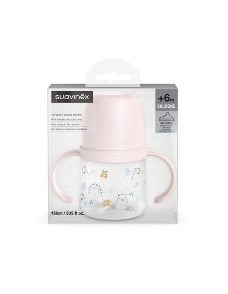UP-8426420086998,Prima cană cu muștiuc din silicon 150 ml, +4l, Bears, roz, Suavinex