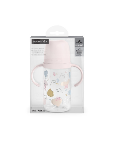 UP-8426420087025,Cana cu muștiuc din silicon, 270 ml, Bears, roz, Suavinex