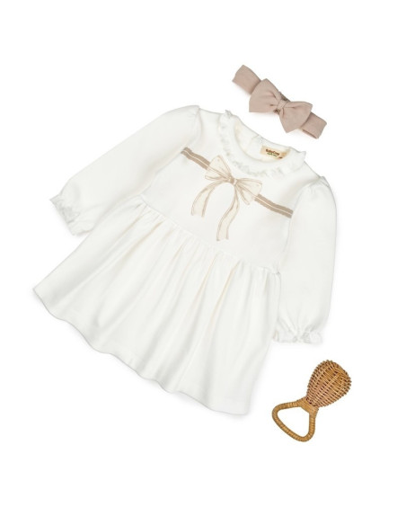 UP-BC-CSY8161-3,Set rochita cu bentita, Bow, BabyCosy, 100%bumbac organic, Stone, Diverse marimi